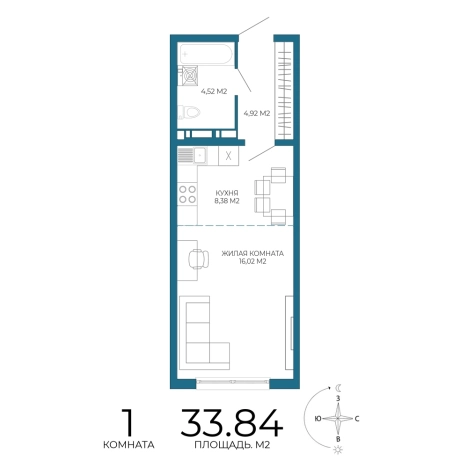 Купить однокомнатную квартиру в ЖК Жилой комплекс "Чаадаев" в Пензе. Вариант № 3439945, 0, площадь -  квм, цена 3113280 рублей