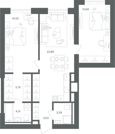 Купить двухкомнатную квартиру в районе Печатники в Москве. Вариант № 7645651, 0, площадь -  квм, цена 26351470 рублей