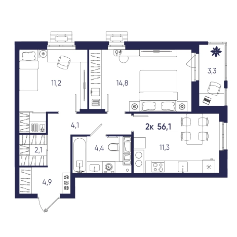 Купить двухкомнатную квартиру на вторичке на улице Кирпичная в Пензенской области. Вариант № 10320427, 0, площадь -  квм, цена 5189250 рублей