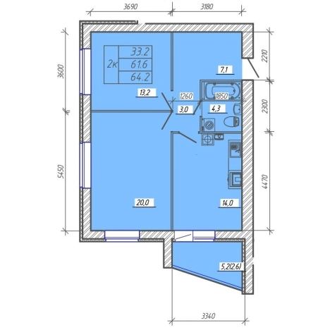 . Вариант № 1166736, 0, площадь - 64.2 квм, цена 9630000 рублей