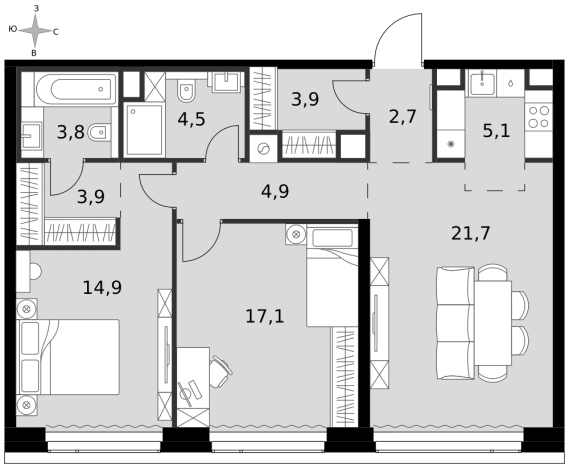 Купить трехкомнатную квартиру у метро Беговая в Москве. Вариант № 9465578, 0, площадь -  квм, цена 62176125 рублей