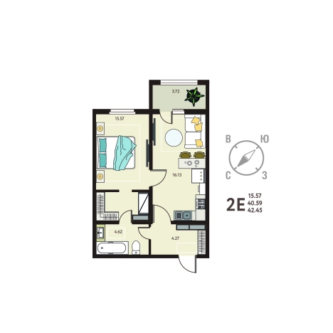 Купить квартиру в ЖК Зеленый Квартал Бабяково в Воронежской области. Вариант № 155065, 0, площадь -  квм, цена 4372350 рублей