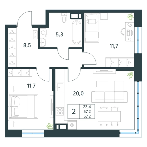 Купить двухкомнатную квартиру в ЖК мкр. Хороший в Чите. Вариант № 153730, 0, площадь -  квм, цена 10410400 рублей