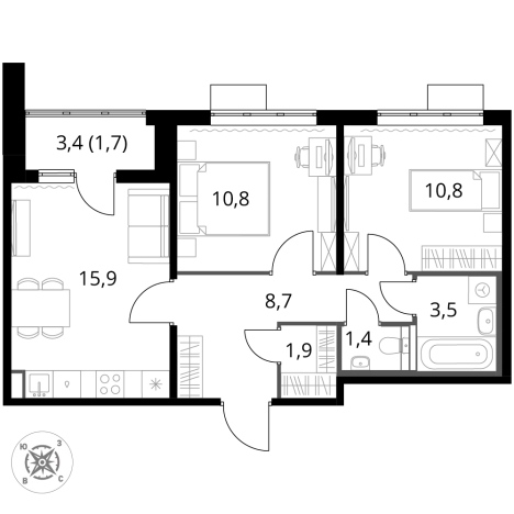 . Вариант № 9825908, 0, площадь - 54.7 квм, цена 19812850 рублей