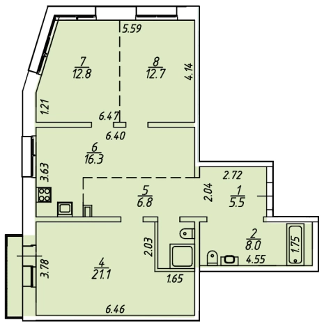 Купить трехкомнатную квартиру в Иркутске. Вариант № 78122, 0, площадь -  квм, цена 13448700 рублей