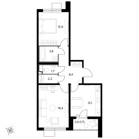 . Вариант № 9875096, 0, площадь - 59.7 квм, цена 15814530 рублей