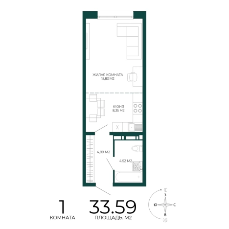 Купить однокомнатную квартиру в ЖК Жилой комплекс "Чаадаев" в Пензе. Вариант № 5388185, 0, площадь -  квм, цена 3090280 рублей