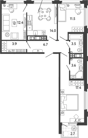 Купить трехкомнатную квартиру у метро Улица Дыбенко в Санкт-Петербурге. Вариант № 6251722, 0, площадь -  квм, цена 22361703 рублей