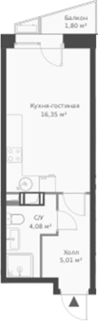 . Вариант № 6058332, 0, площадь - 25.44 квм, цена 4284629 рублей