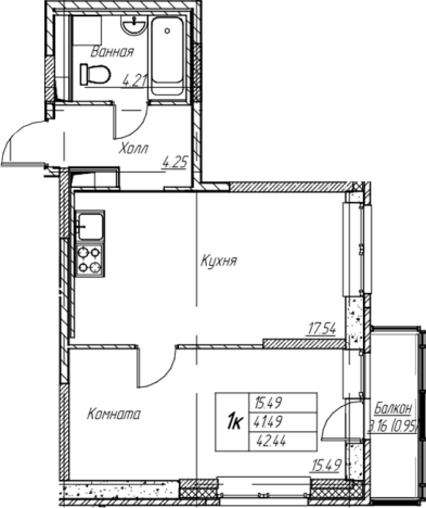 . Вариант № 7835051, 0, площадь - 41.49 квм, цена 9059856 рублей