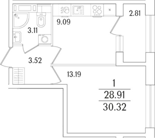 Купить однокомнатную квартиру в новостройках у метро Выборгская в Санкт-Петербурге. Вариант № 6232606, 0, площадь -  квм, цена 10688659 рублей