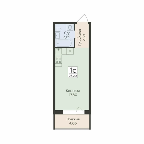 Купить однокомнатную квартиру в ЖК Flora в Воронеже. Вариант № 146037, 0, площадь -  квм, цена 4024320 рублей