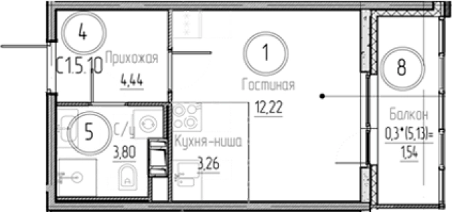 . Вариант № 8931110, 0, площадь - 23.72 квм, цена 4243198 рублей
