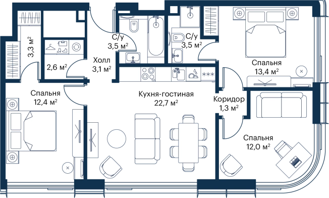 Купить трехкомнатную квартиру у метро Мякинино в Москве. Вариант № 90901, 0, площадь -  квм, цена 42814994 рублей