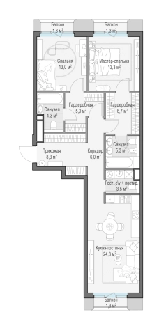 . Вариант № 169053, 0, площадь - 92.3 квм, цена 148280000 рублей