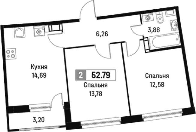 . Вариант № 6211677, 0, площадь - 51.19 квм, цена 9603933 рублей