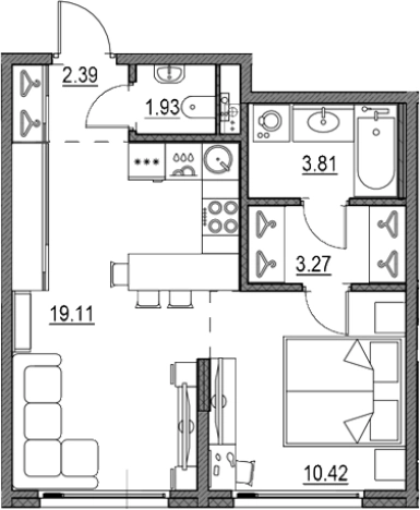 . Вариант № 9149728, 0, площадь - 41.1 квм, цена 13629823 рублей