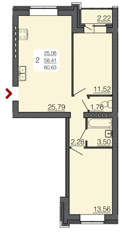 Купить двухкомнатную квартиру в Семилуках. Вариант № 101514, 0, площадь -  квм, цена 5237760 рублей