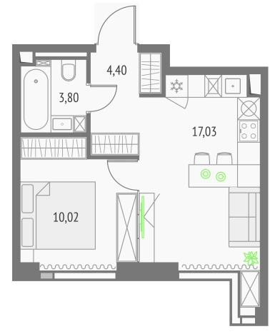 . Вариант № 157014, 0, площадь - 35.25 квм, цена 23475076 рублей