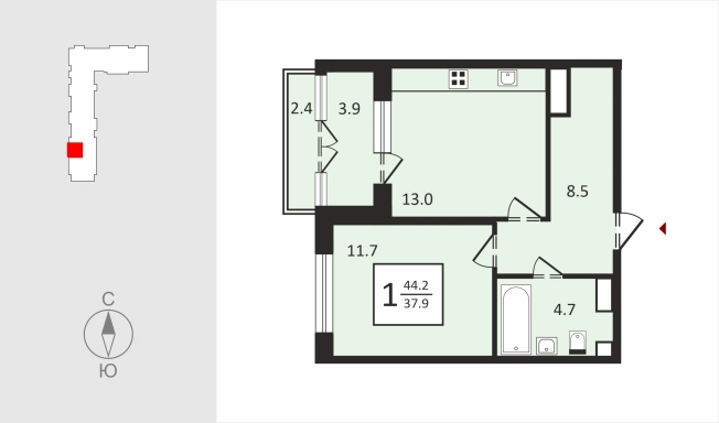 Купить однокомнатную квартиру в новостройках в ЖК Квартал Новаторов в Владимире. Вариант № 130598, 1, площадь -  квм, цена 4300420 рублей