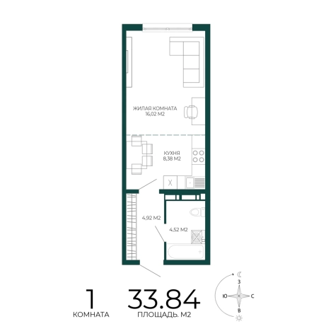 Купить однокомнатную квартиру в ЖК Жилой комплекс "Чаадаев" в Пензе. Вариант № 5388270, 0, площадь -  квм, цена 3113280 рублей