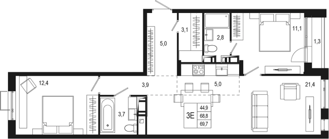 Купить трехкомнатную квартиру в Подольске. Вариант № 120370, 0, площадь -  квм, цена 14893282 рублей