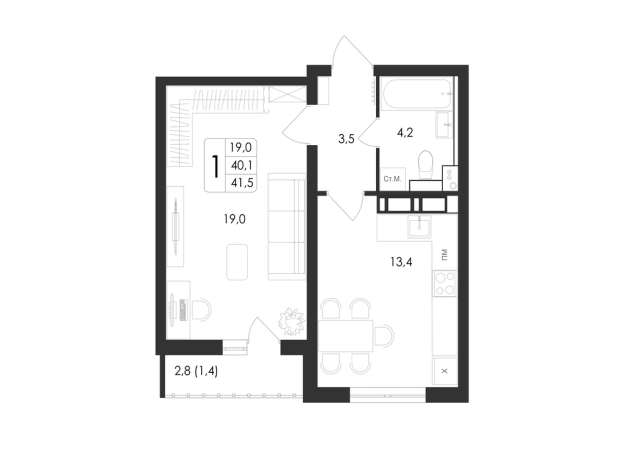 Купить однокомнатную квартиру в ЖК Май в Воронеже. Вариант № 2657838, 0, площадь -  квм, цена 6942701 рублей