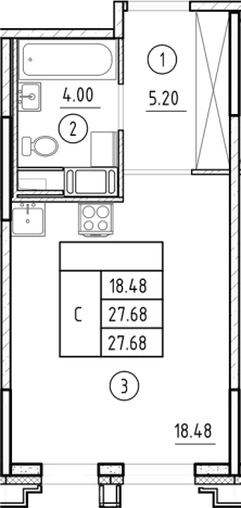 Купить Студию у метро Горный институт в Санкт-Петербурге. Вариант № 6231310, 0, площадь -  квм, цена 12140448 рублей