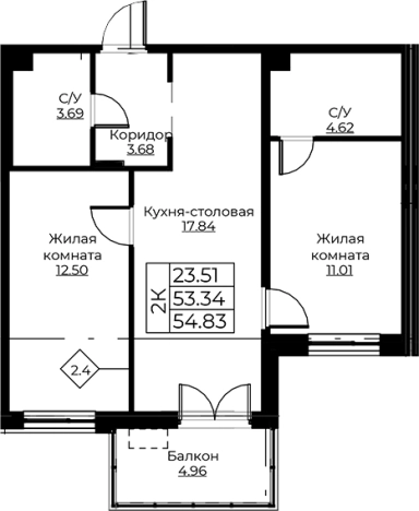 . Вариант № 8058067, 0, площадь - 53.34 квм, цена 9792912 рублей