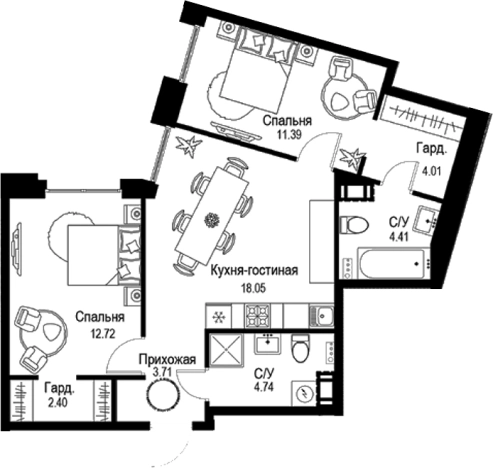 . Вариант № 4828993, 0, площадь - 61.43 квм, цена 33172200 рублей