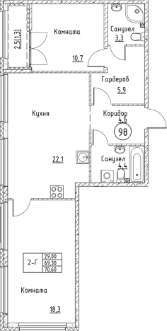 Купить трехкомнатную квартиру в новостройках у метро Проспект Ветеранов в Ленинградской области. Вариант № 6830035, 0, площадь -  квм, цена 11418491 рублей