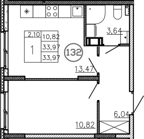 . Вариант № 6227892, 0, площадь - 33.97 квм, цена 4026400 рублей