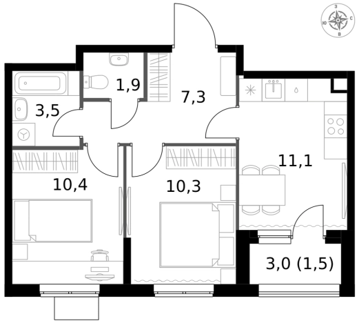 Купить двухкомнатную квартиру у метро Щелковская в Москве. Вариант № 9715017, 0, площадь -  квм, цена 19149800 рублей