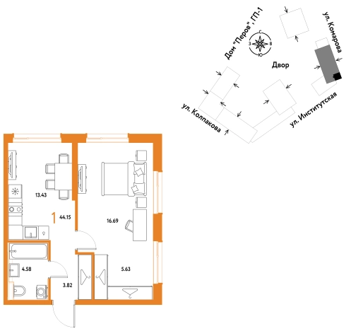. Вариант № 10440641, 0, площадь - 44.15 квм, цена 16946667 рублей