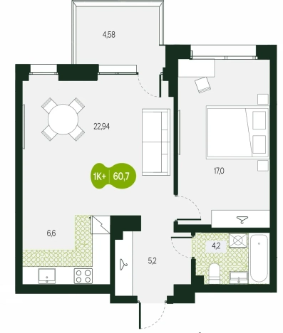 . Вариант № 124270, 0, площадь - 60.7 квм, цена 11796096 рублей