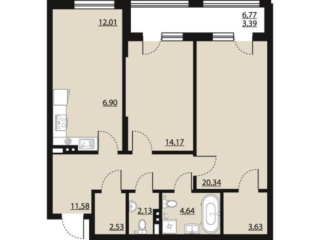 Купить квартиру в новостройках в ЖК Бунин в Воронеже. Вариант № 120765, 0, площадь -  квм, цена 11363925 рублей