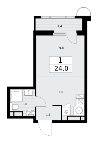 . Вариант № 2206767, 0, площадь - 24 квм, цена 10192080 рублей