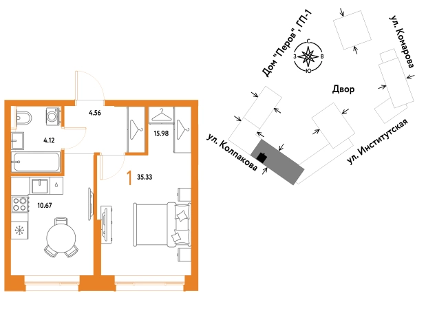 . Вариант № 10440938, 0, площадь - 35.33 квм, цена 15293333 рублей