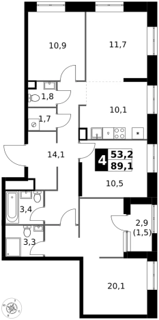 Купить четырехкомнатную квартиру в ВАО в Москве. Вариант № 9716414, 0, площадь -  квм, цена 27888300 рублей