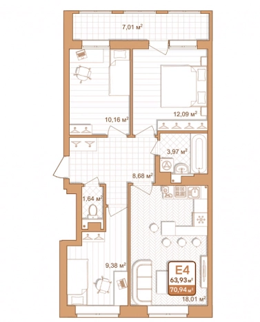 Купить квартиру в новостройках в Тульской области. Вариант № 79153, 0, площадь -  квм, цена 6384600 рублей