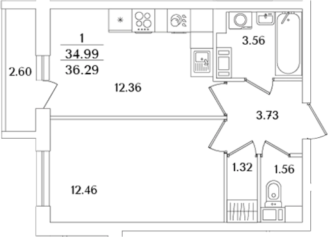 Купить однокомнатную квартиру на улице Тамбасова в Санкт-Петербурге. Вариант № 6713314, 0, площадь -  квм, цена 11863181 рублей