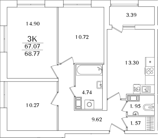 Купить трехкомнатную квартиру в районе Калининский в Санкт-Петербурге. Вариант № 6242523, 0, площадь -  квм, цена 20611323 рублей