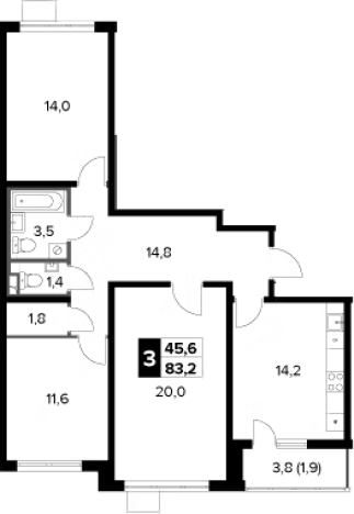 Купить трехкомнатную квартиру в Микрорайоне жилой Сапроново, деревня Сапроново в Московской области. Вариант № 113257, 0, площадь - квм, цена 16647322 рублей