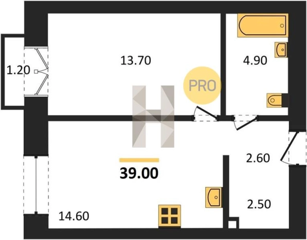 . Вариант № 68640, 0, площадь - 39 квм, цена 3148740 рублей