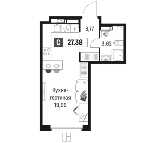 Купить Студию в новостройках на улице проспект Авиаторов Балтики в Мурине. Вариант № 6867168, 0, площадь -  квм, цена 5318360 рублей