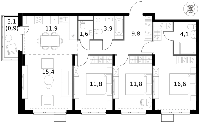Купить четырехкомнатную квартиру в Московской области. Вариант № 9954030, 0, площадь -  квм, цена 18868220 рублей