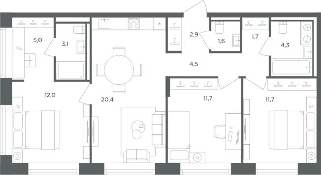 Купить трехкомнатную квартиру в Одинцове. Вариант № 3279267, 0, площадь -  квм, цена 15420551 рублей
