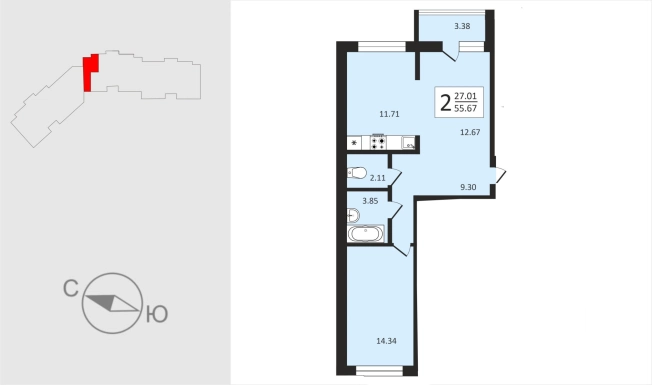 Купить двухкомнатную квартиру в новостройках на улице Фоминская в Владимирской области. Вариант № 95464, 0, площадь -  квм, цена 6372000 рублей
