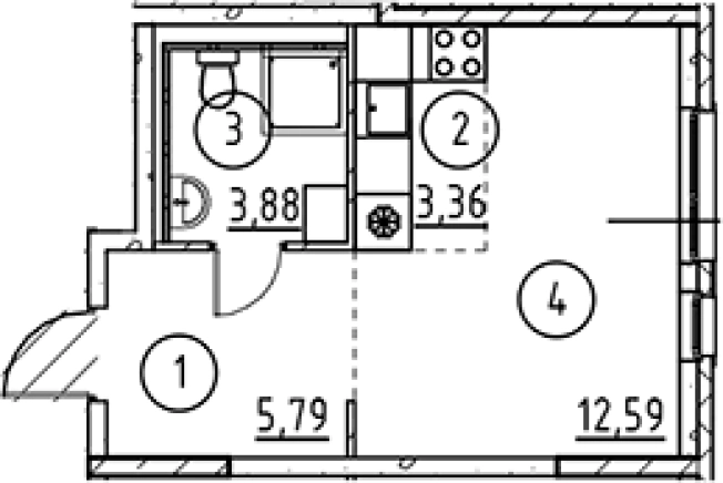 . Вариант № 6900176, 0, площадь - 25.62 квм, цена 5071479 рублей