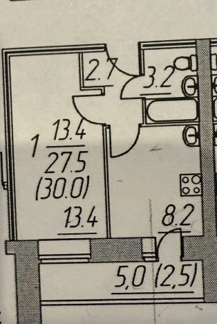 . Вариант № 41643, 1, площадь - 30 квм, цена 4350000 рублей